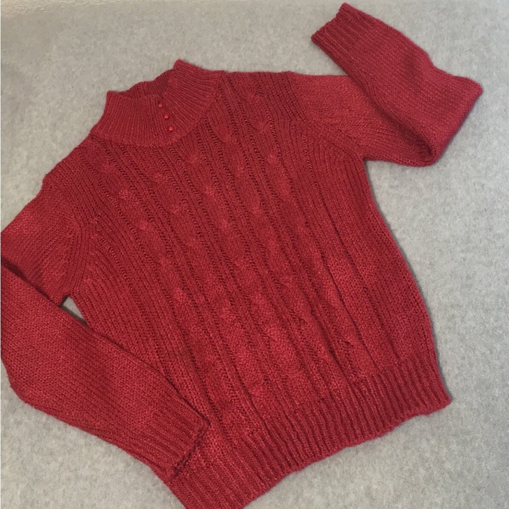 Vintage Y2K Knit Sweater Womens Medium Cable Knit Mock Preppy Basic
